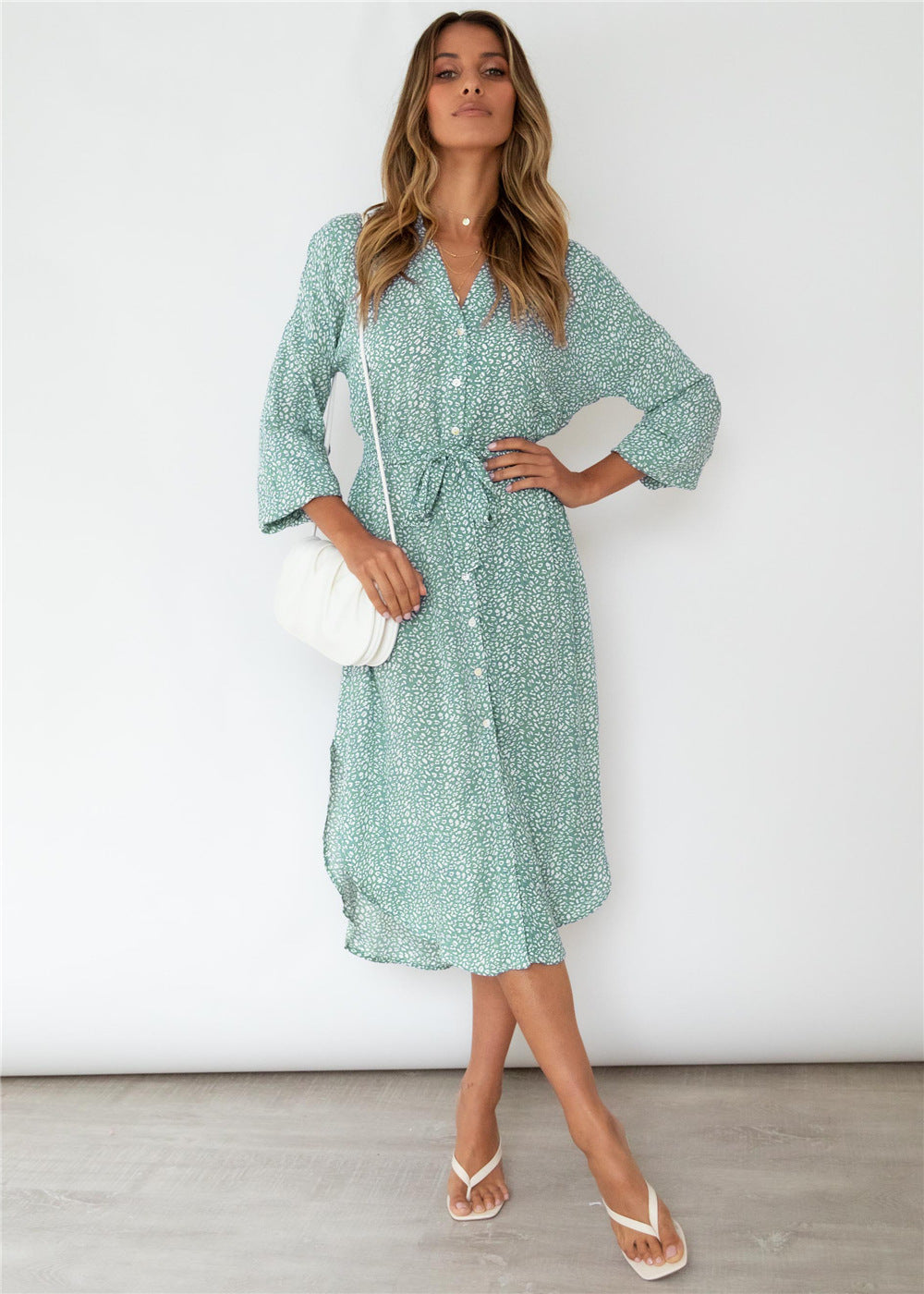 New Long Sleeve Leopard Print Shirt Split Long Sleeve Dress