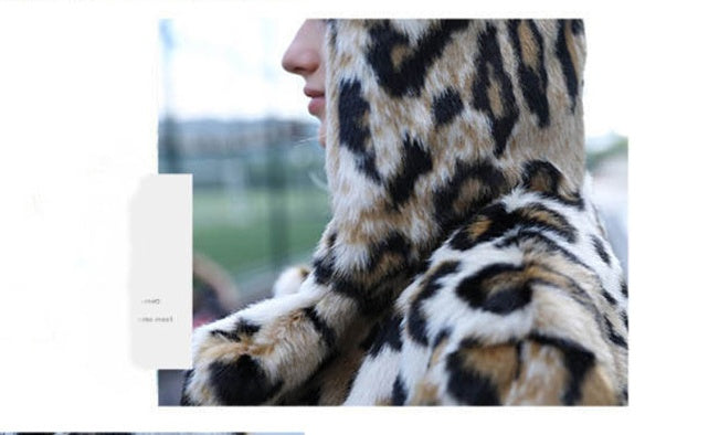 Lady's Fur Coat Leopard Print Hooded Mink