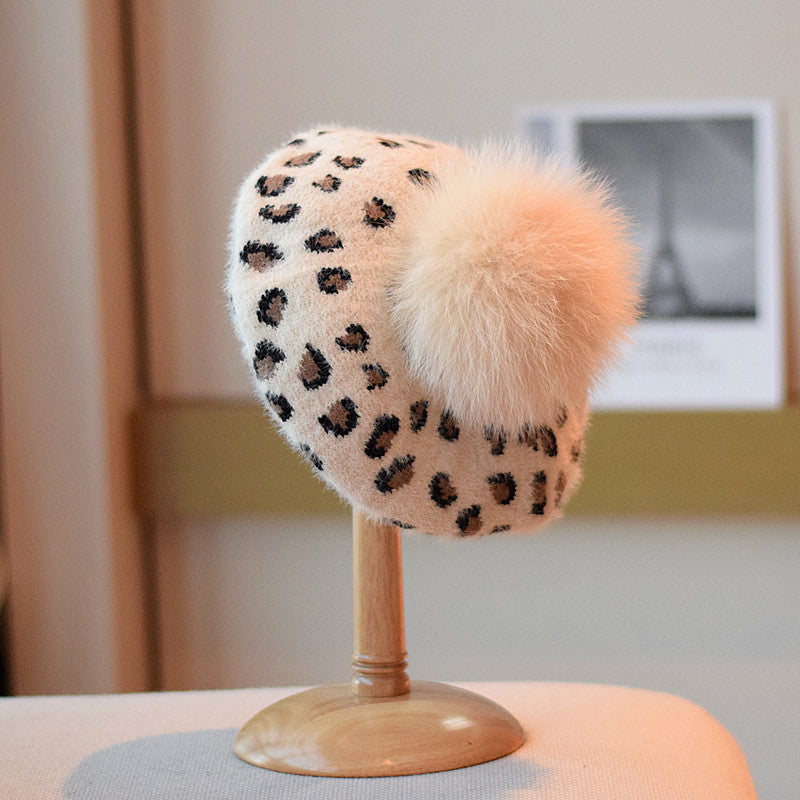 Retro-Mink-artig Wolle Alle Spiele Leopard Hut Mode