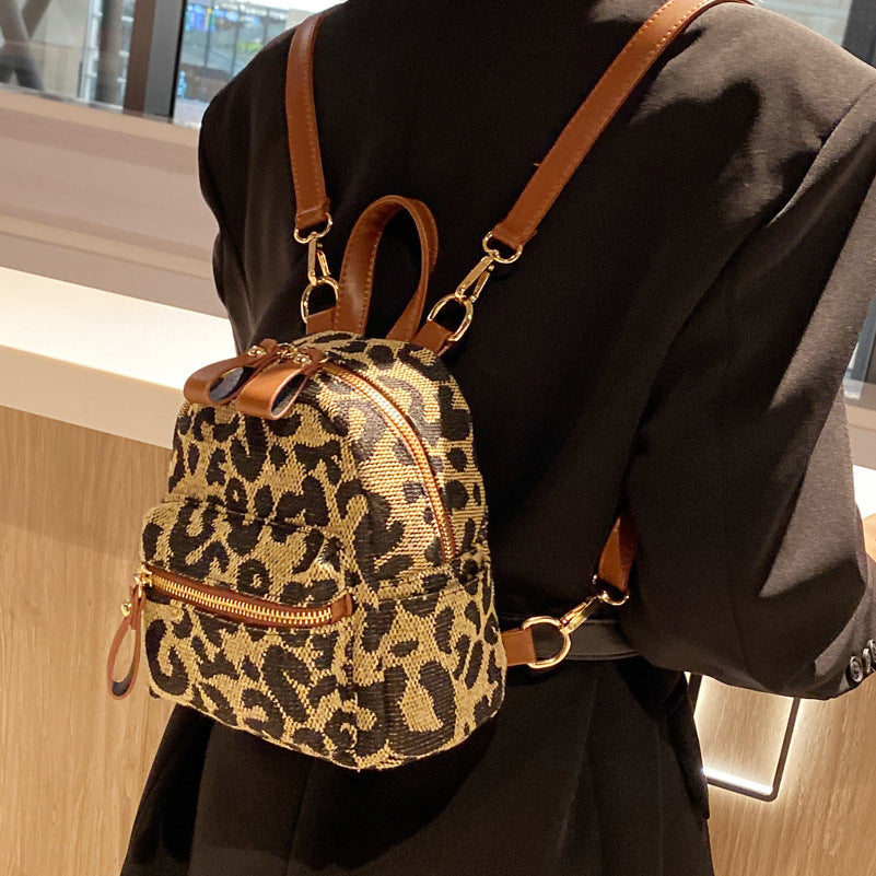 Canvas Leopard Print Neue All-match Rucksack Japanisch
