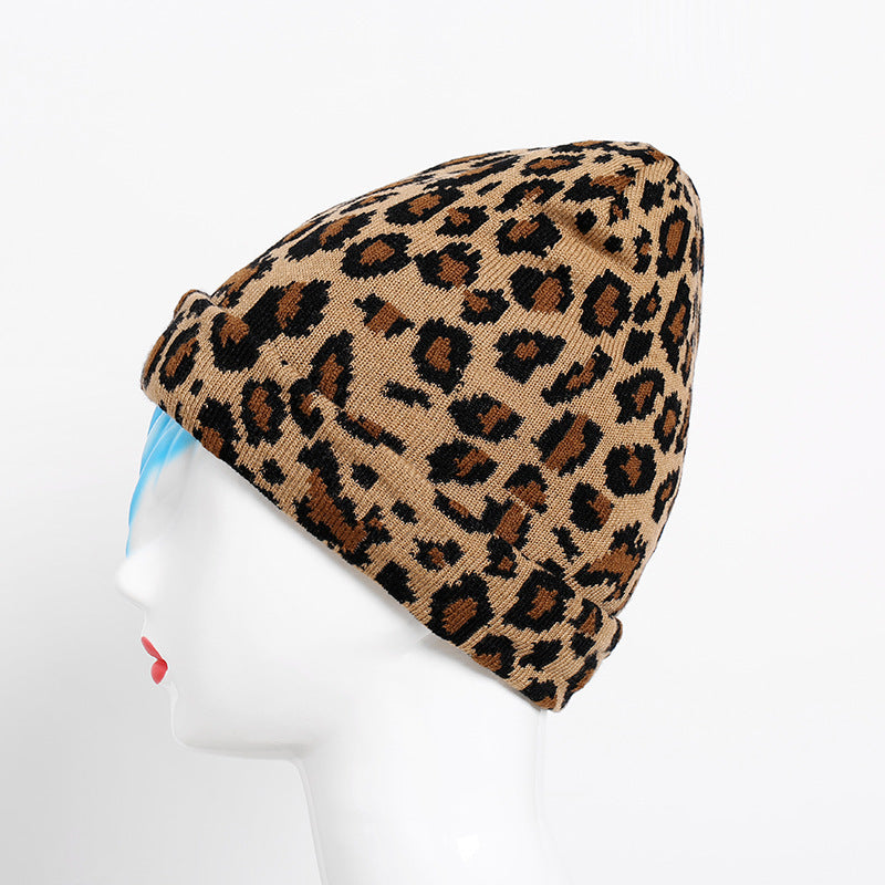 Personalisierter Leopardendruck Wollmütze Frauen Herbst und Winter Mode alle Spiel warm angeschlagen