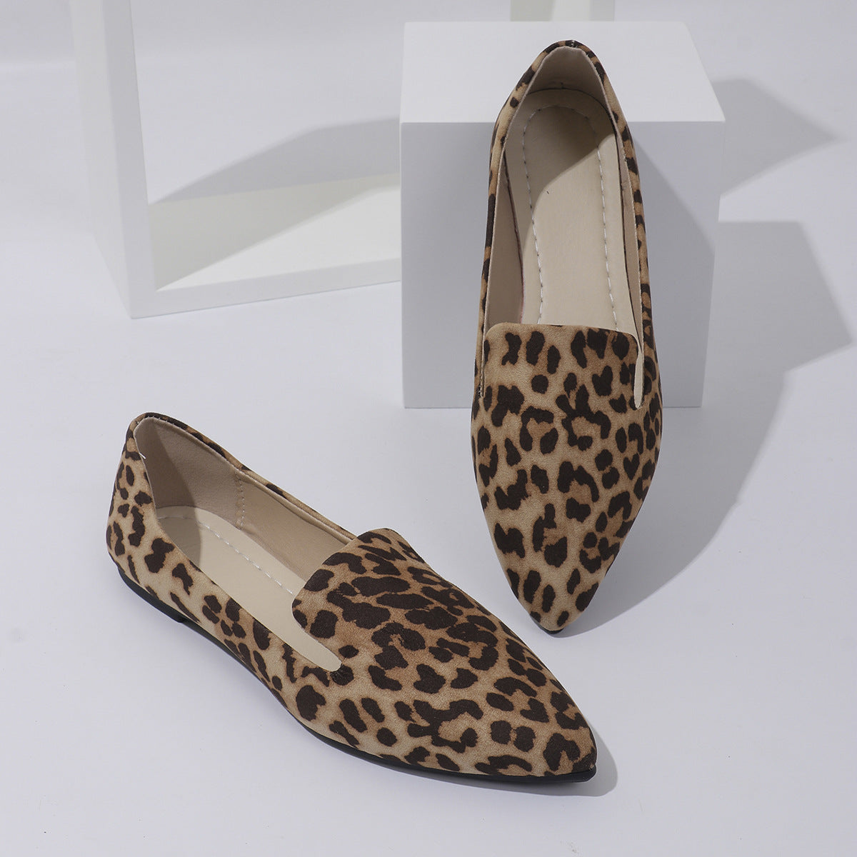 Leopardenmuster Shallow Mouth Pointed Flache Schuhe Casual