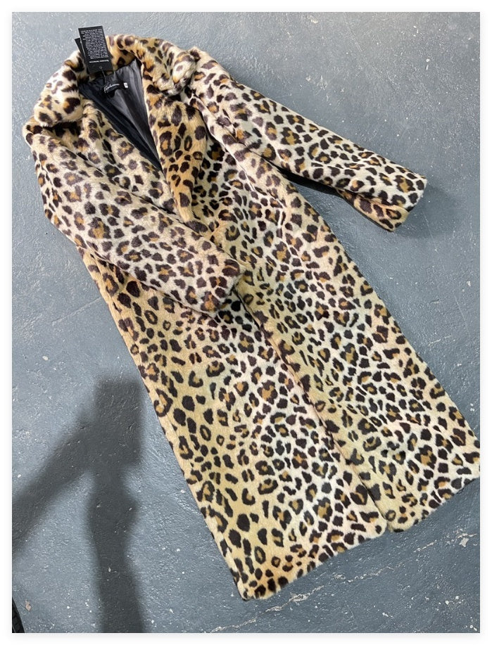 Damenmode Leopardenmuster Anzugkragen Pelzmantel