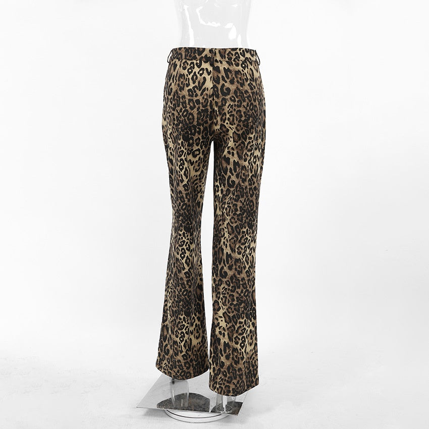 Summer Retro Street Style Loose Low Waist Leopard Print Trousers Versatile Cotton Wide Leg Pants Casual Pants