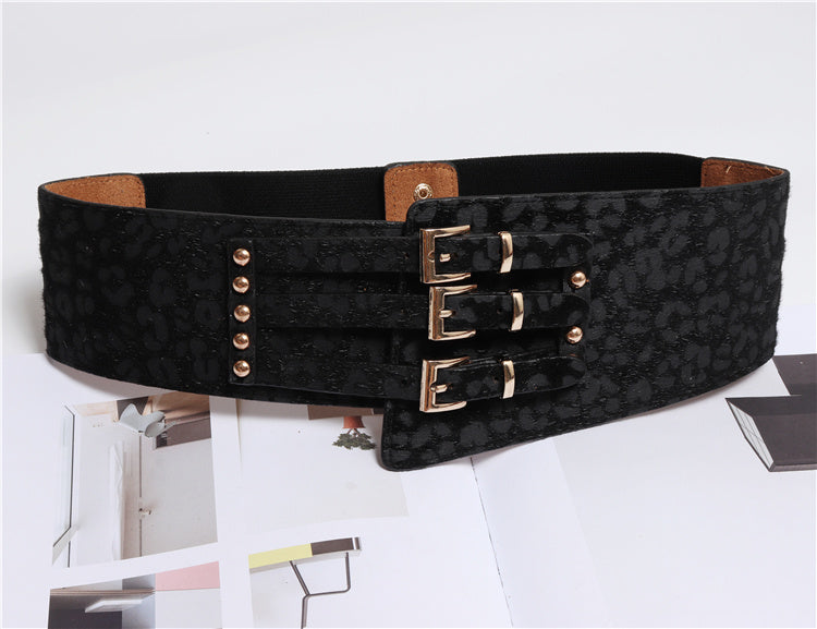 Fashion All-match Dreireiher Unregelmäßiger Leopard Print Belt Pferdehaar Gürtel mit Kleid Mieder