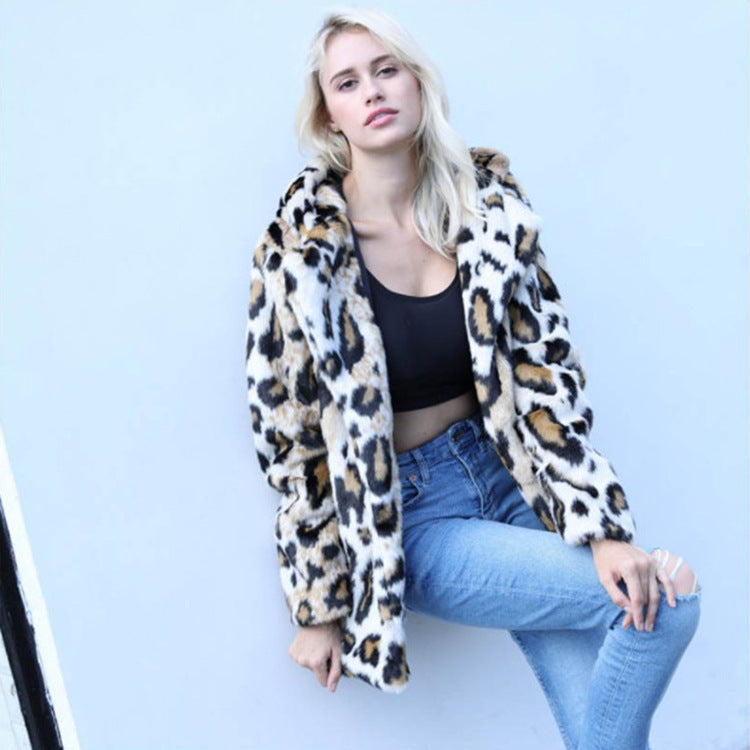Lady's Fur Coat Leopard Print Hooded Mink