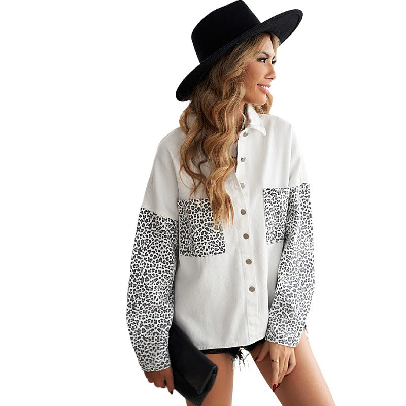 Leopard Print Stitched Casual Top With Pockets