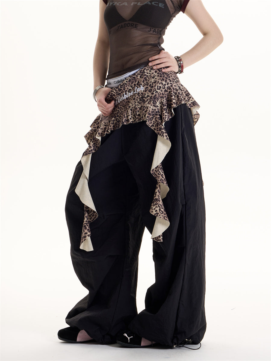 Women's American-style Leopard Print Fake Two-piece Casual Pants