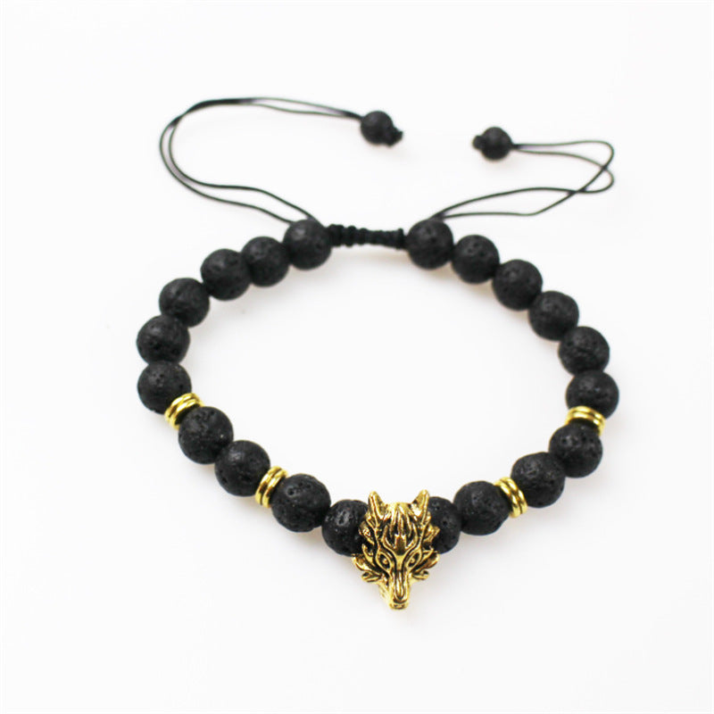 Lava Vulkanstein Ätherisches Öl Armband Leopard Head