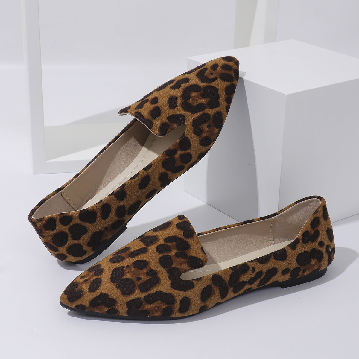 Leopardenmuster Shallow Mouth Pointed Flache Schuhe Casual