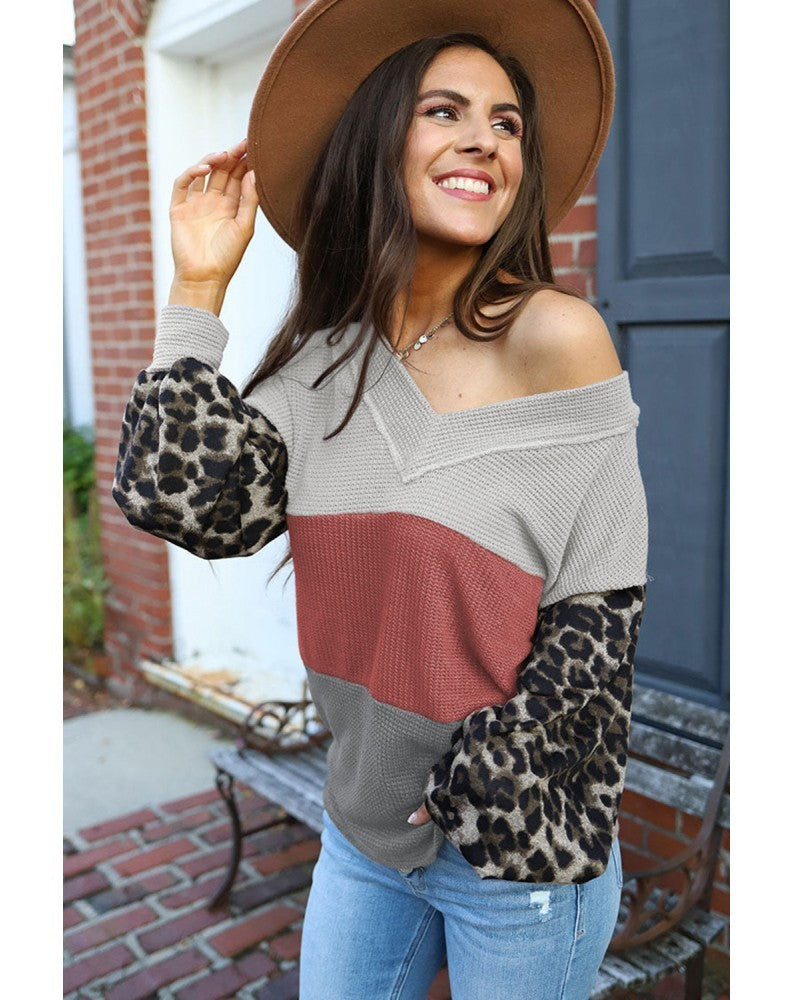 Women's Long-sleeved Autumn Leopard Splicing Street Style Sweater