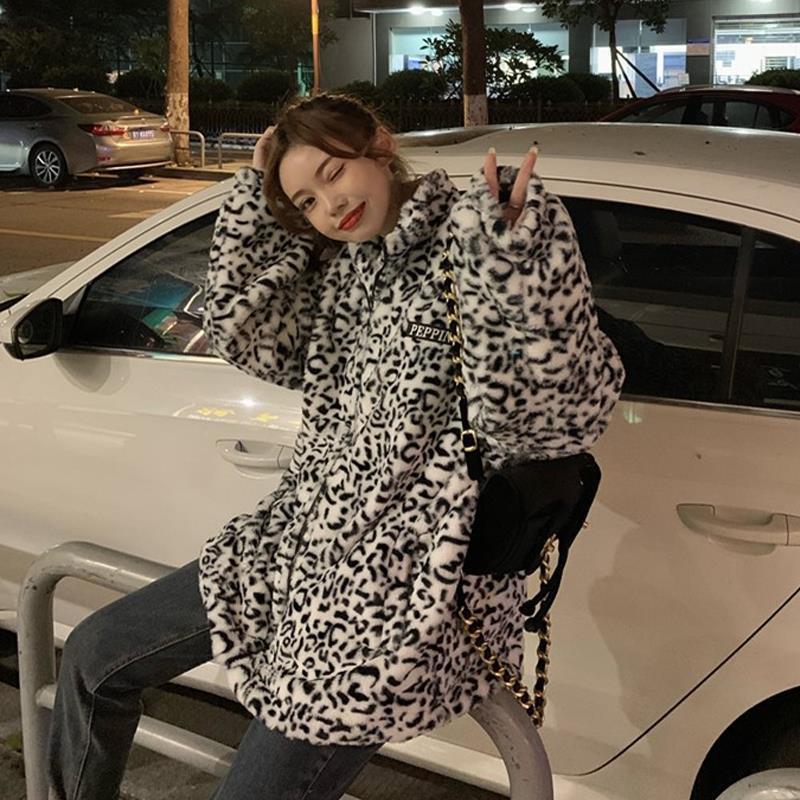 Retro Leopard Print Warm Casual Sweater Coat