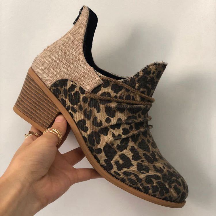 Women's Autumn Winter Thick Heel Leopard Print Boots