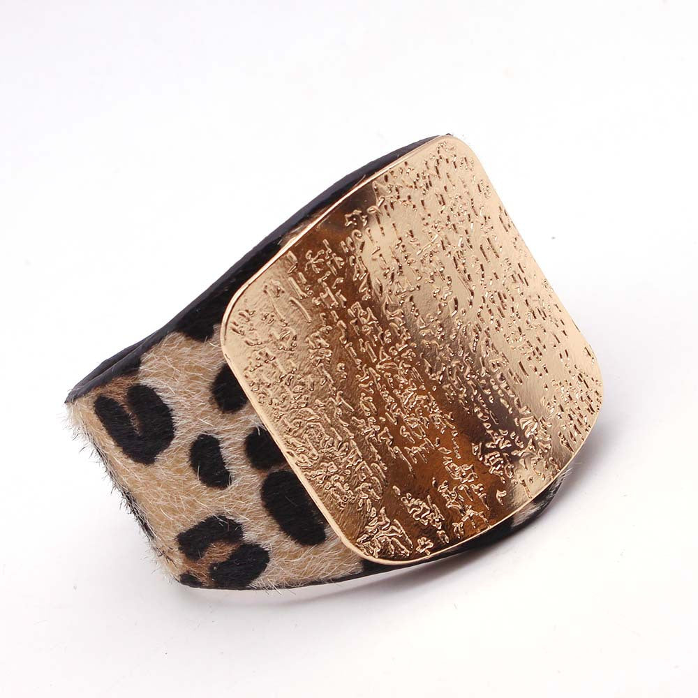 Persönlichkeit Geometrie Breite Pferdehaar Leopard Print Armspange Armband