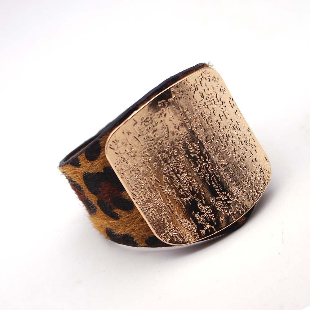 Persönlichkeit Geometrie Breite Pferdehaar Leopard Print Armspange Armband