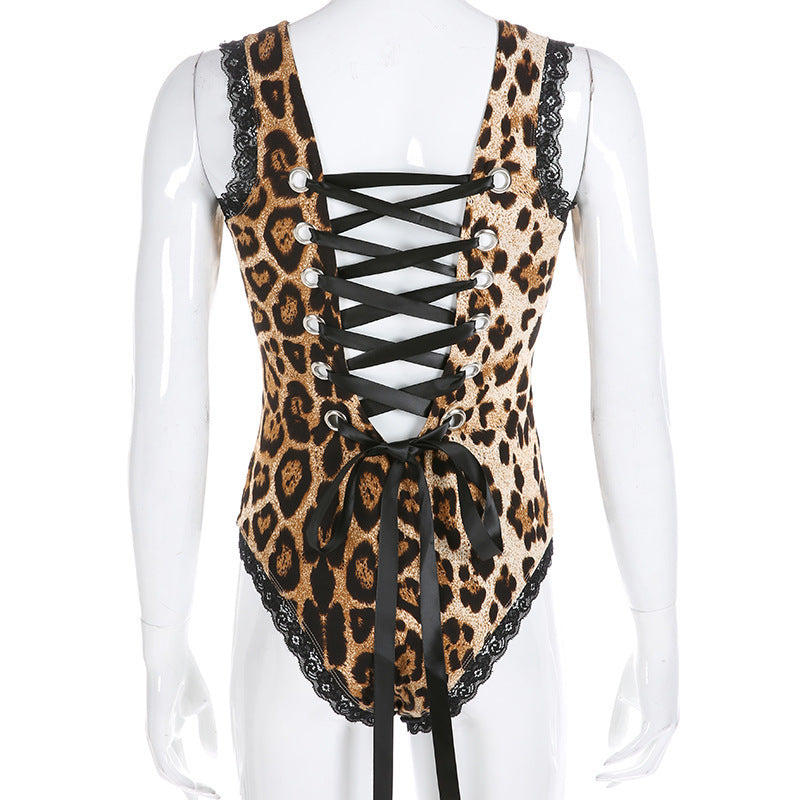 Badeanzug mit Leopardenmuster aus Spitze