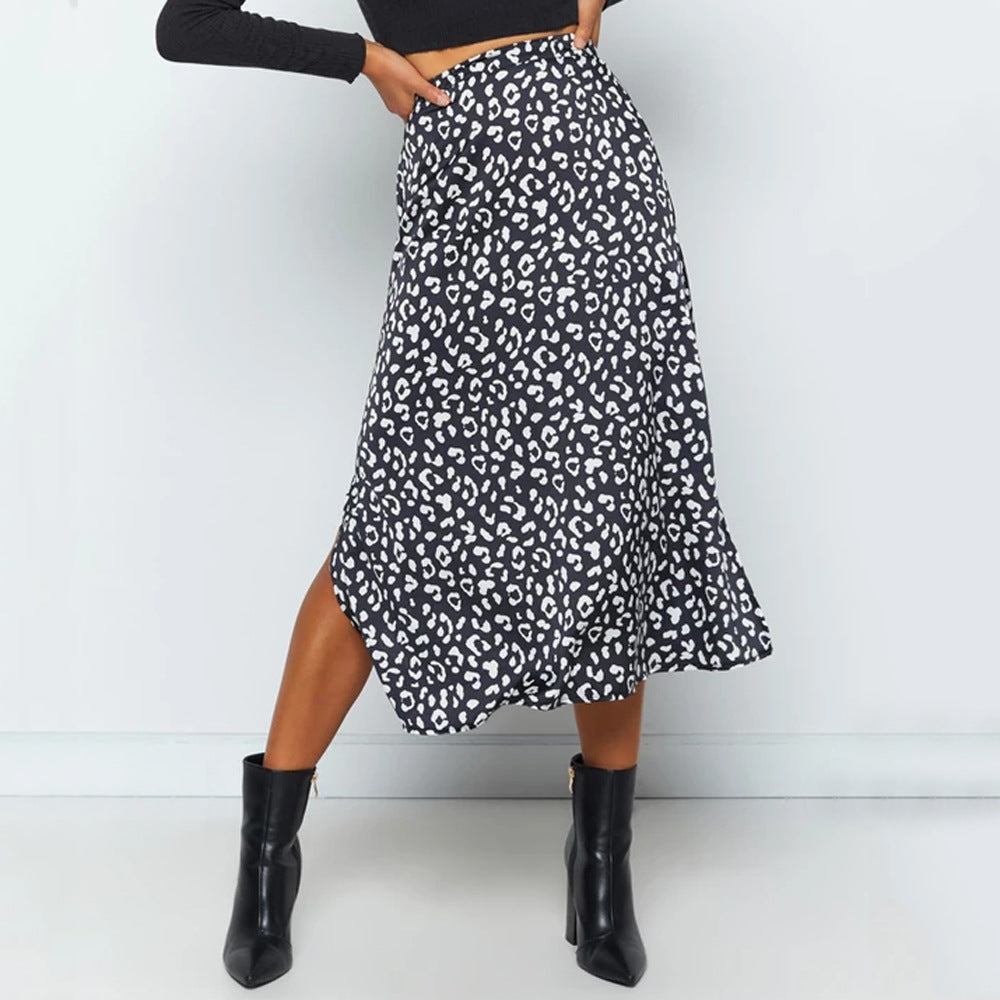 Leopard-print chiffon print split skirt