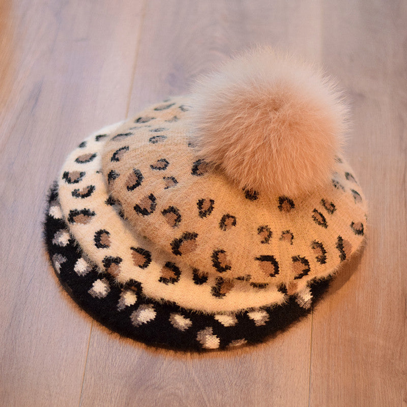Retro-Mink-artig Wolle Alle Spiele Leopard Hut Mode