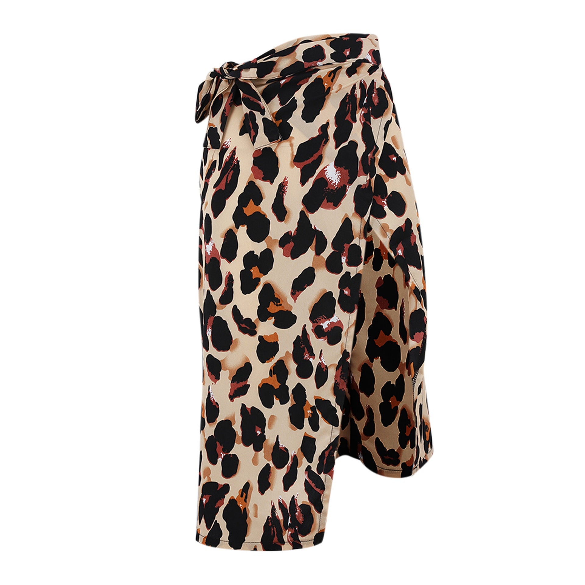 Leopard-print slit waistband skirt