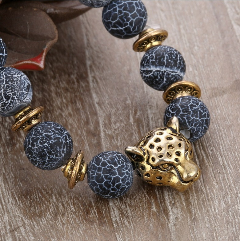 Achat-Legierung Leopardenkopf Perlenarmband