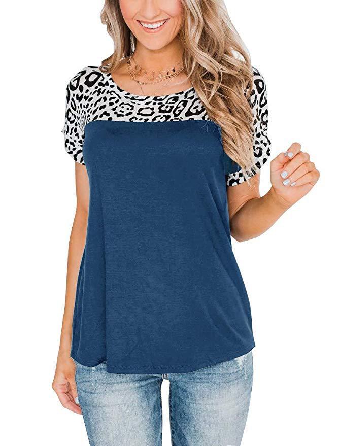 Leopard print stitching short sleeves