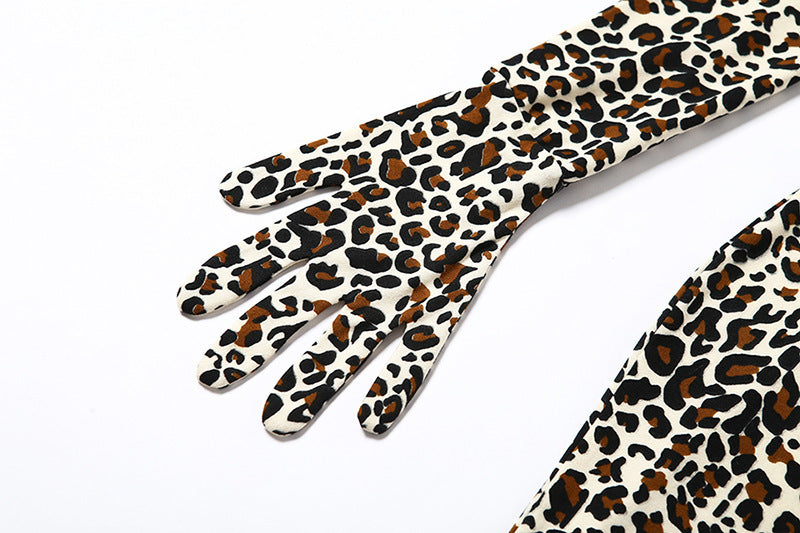 Leopardenmuster Ärmel Langes Fingerkleid