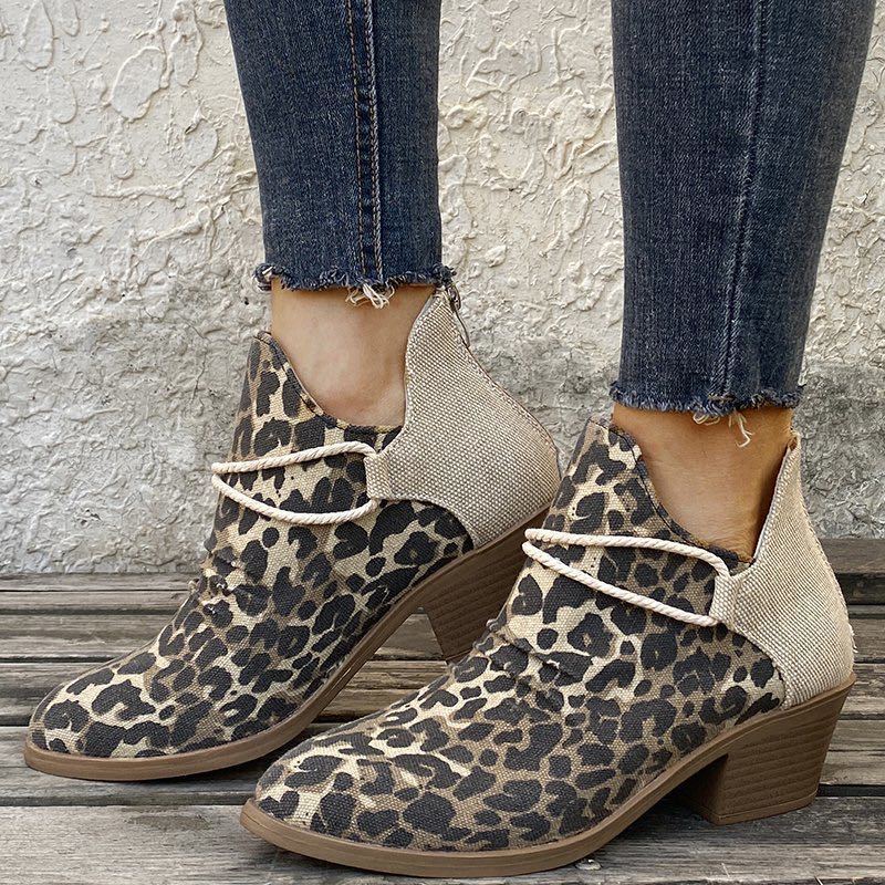 Women's Autumn Winter Thick Heel Leopard Print Boots