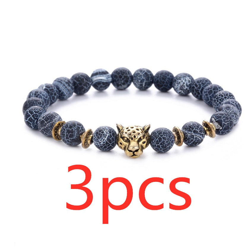 Achat-Legierung Leopardenkopf Perlenarmband