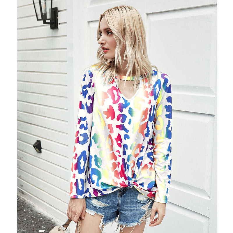 Hollowed-out leopard-print tops