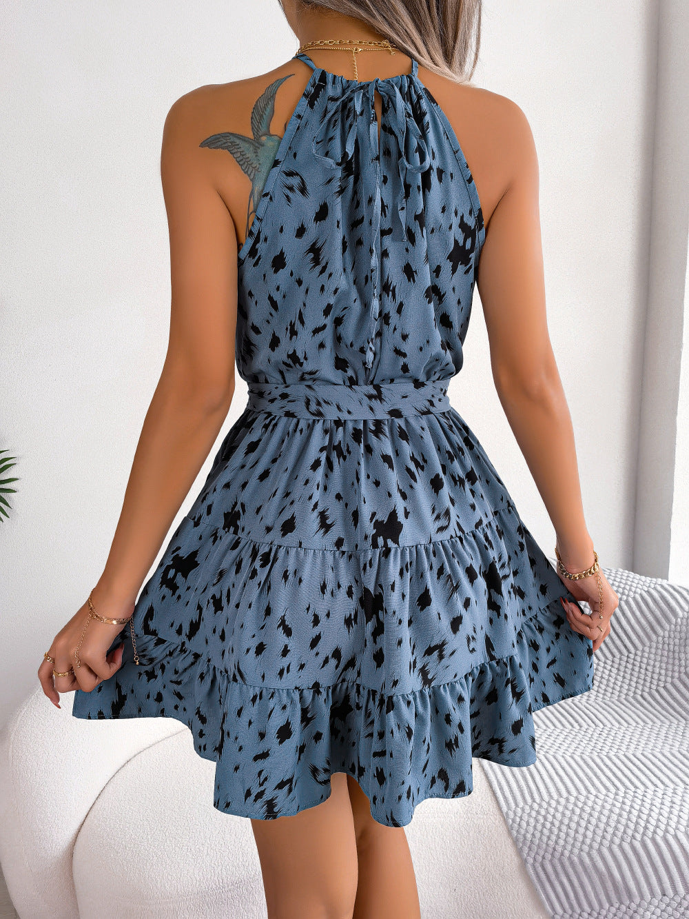 Lässiges Swing-Kleid mit Leopardenmuster und Rüschen, Sommermode, Strandkleider für Damen