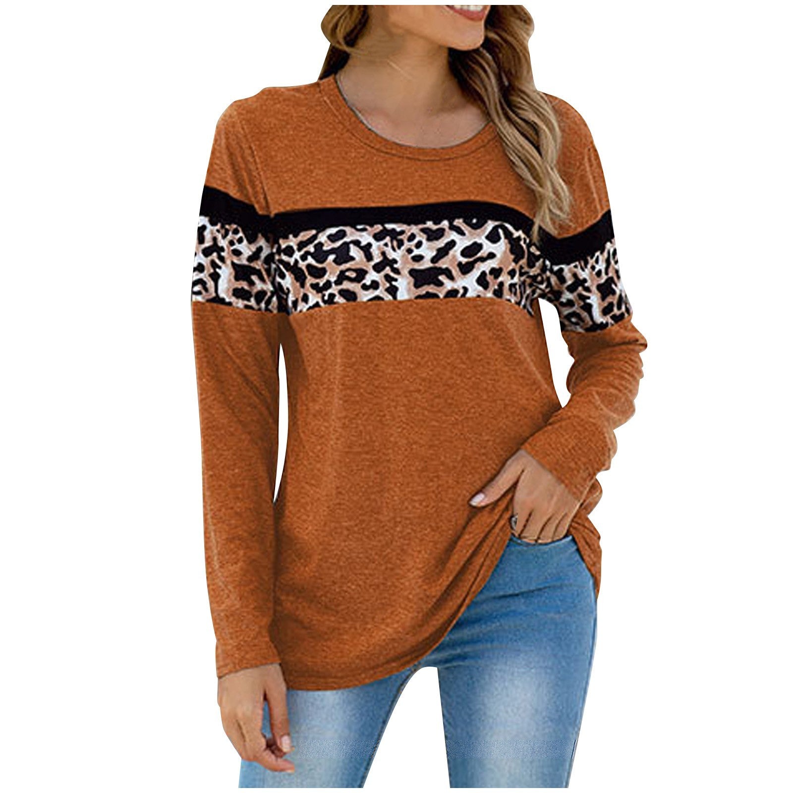 Langarm-T-Shirt mit Leopard Style und Nähten