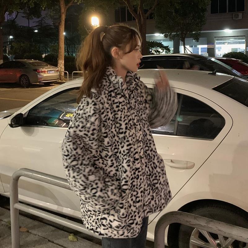 Retro Leopard Print Warm Casual Sweater Coat