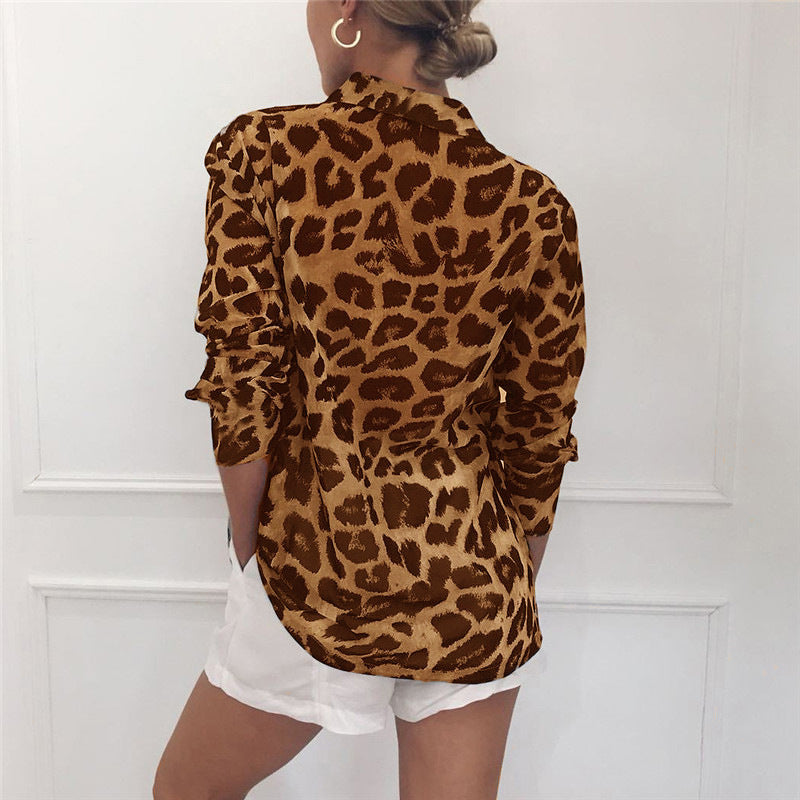 Leopard print V-neck chiffon