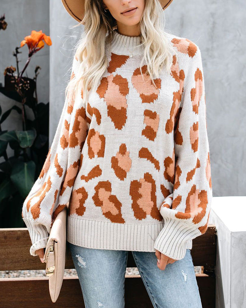 Leopard crewneck loose sweater