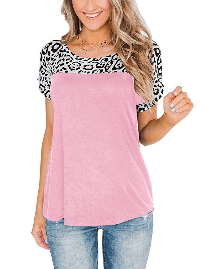 Leopard print stitching short sleeves