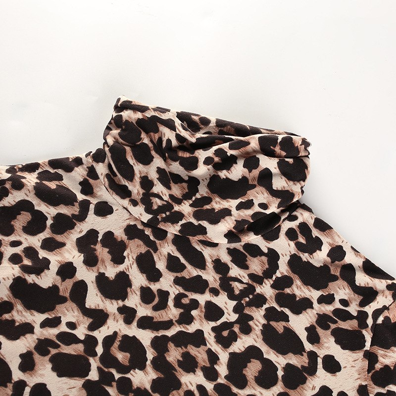 Sexy high collar leopard jumpsuit long-sleeved T-shirt female corset