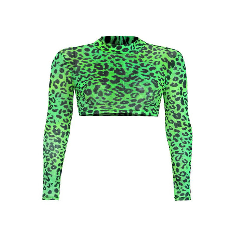 Tight fluorescent green leopard tulle sport's top