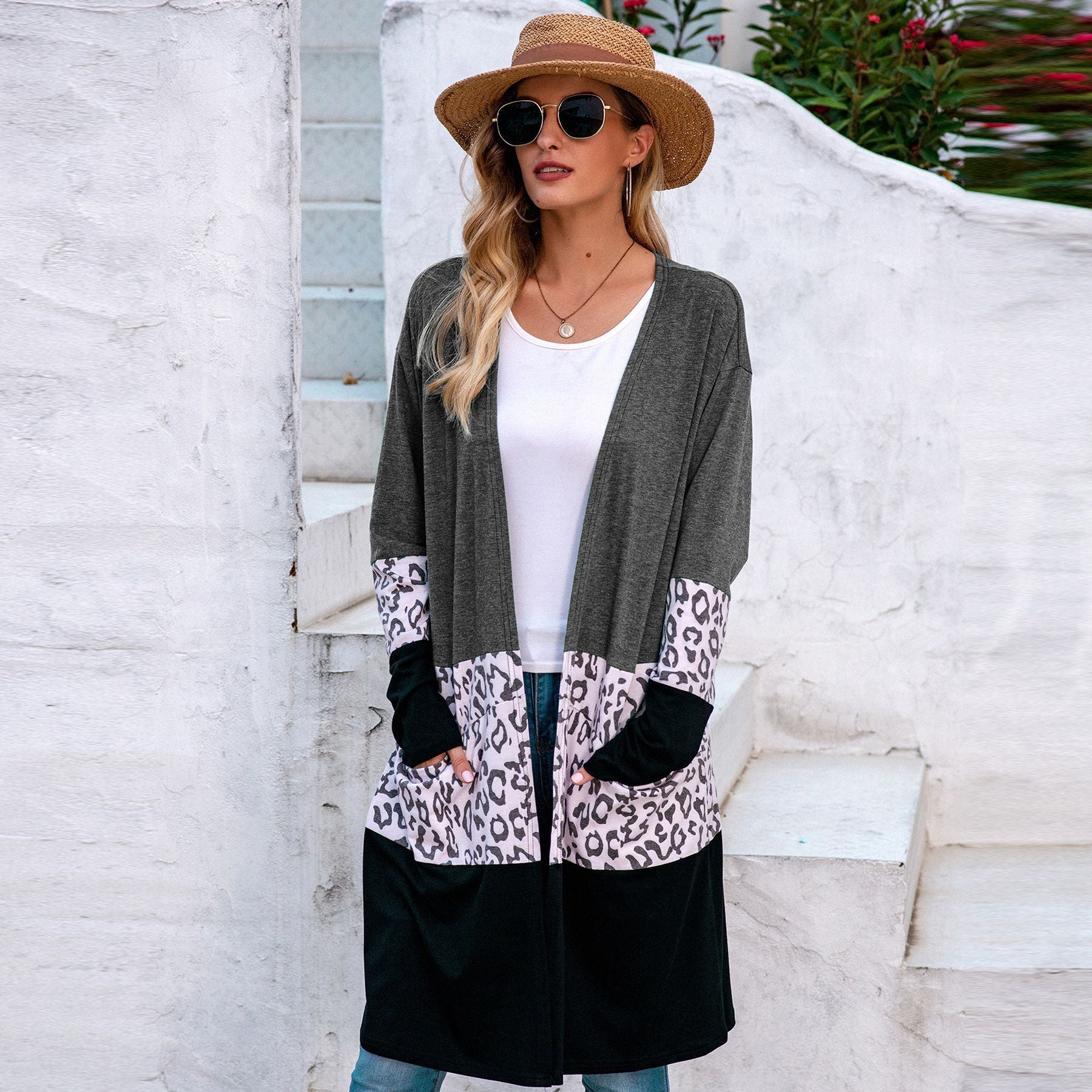 Leopard print cardigan sweater