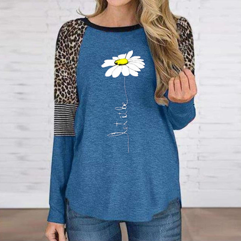 Lässiges T-Shirt mit Leopardenmuster und Patchwork