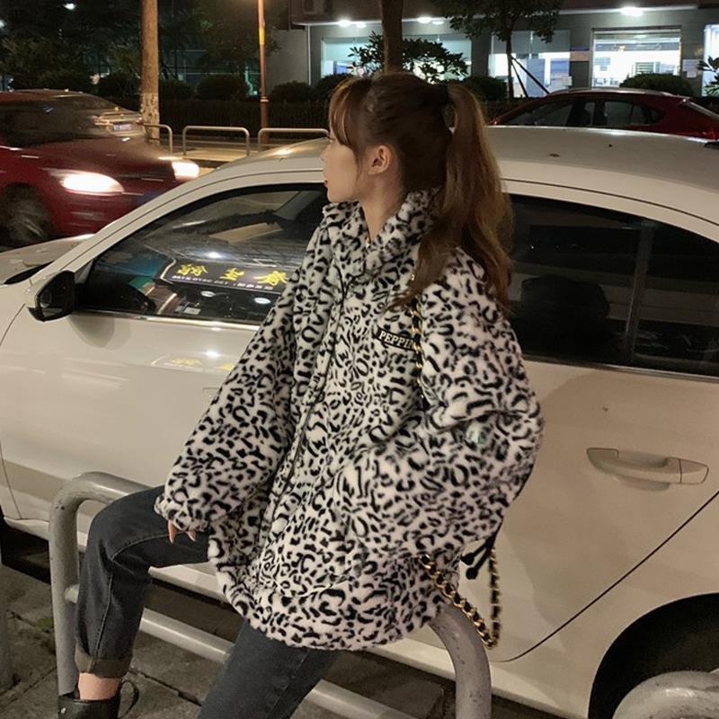Retro Leopard Print Warm Casual Sweater Coat