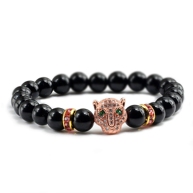 Glänzend schwarzes Micro Palette Leopardenkopf-Armband