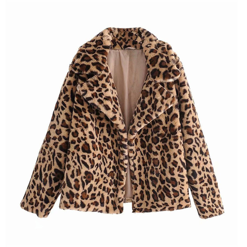 Women's Fashion Leopard Print Faux Fur Coat