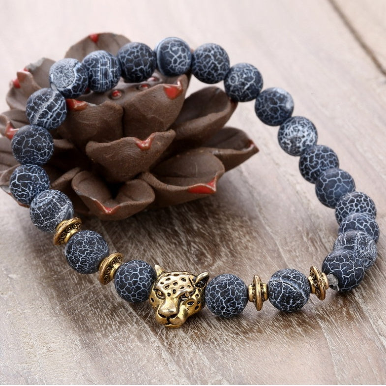 Achat-Legierung Leopardenkopf Perlenarmband