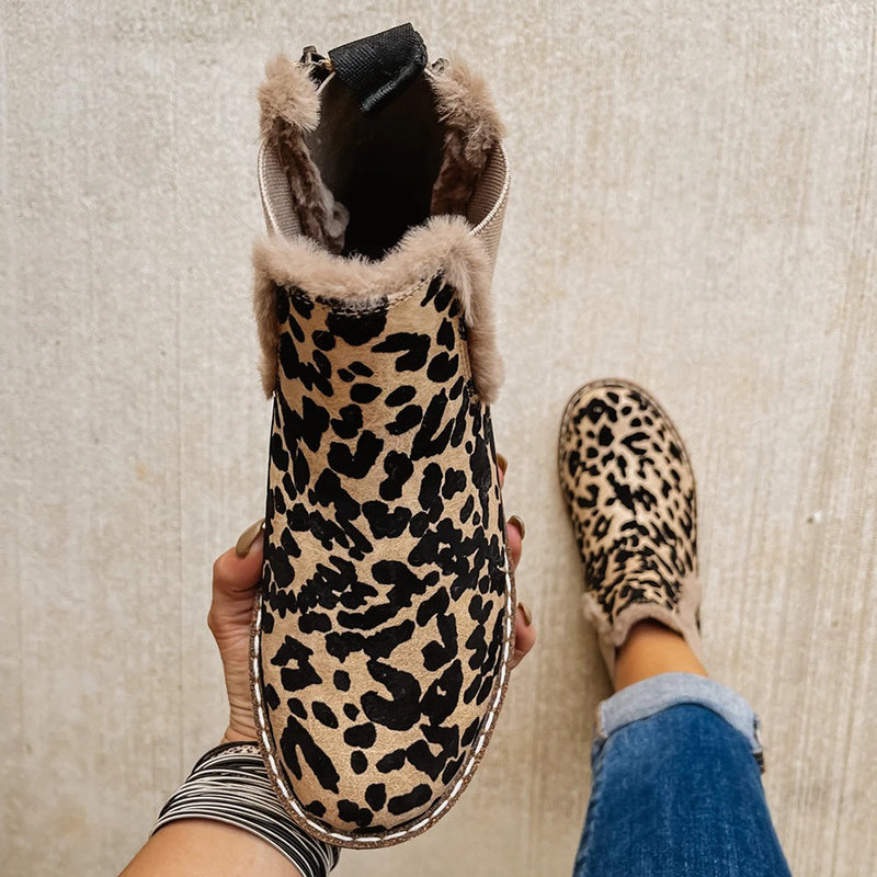 Leopard Schuhe Warme Plüschstiefel für Frauen
