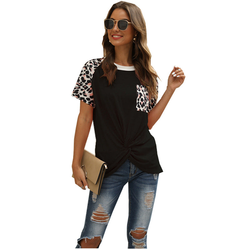 Women's leopard print short sleeve top