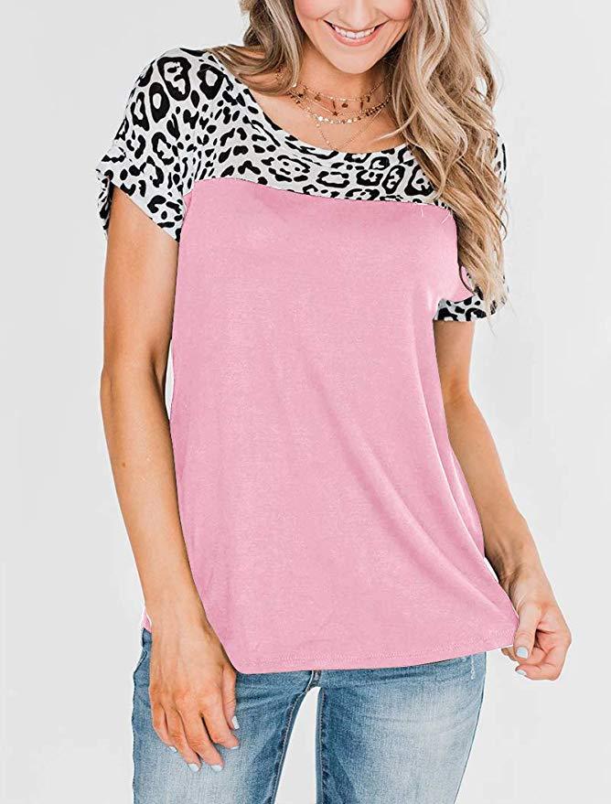 Leopard print stitching short sleeves