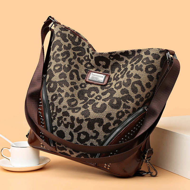 Leopardenmuster große Kapazität Retro-Stil multifunktionale Handtasche