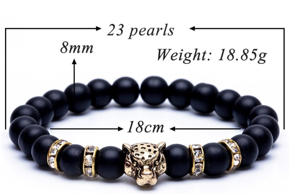 8mm Naturstein Lava Stein Perlen Armband für Männer Leopard Kopf Leopard Anhänger Charme Armband handgemachten Schmuck