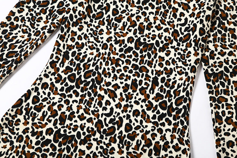 Leopardenmuster Ärmel Langes Fingerkleid