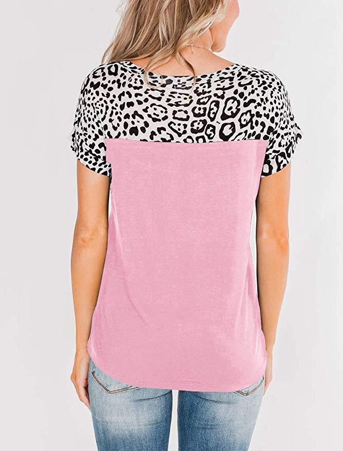 Leopard print stitching short sleeves